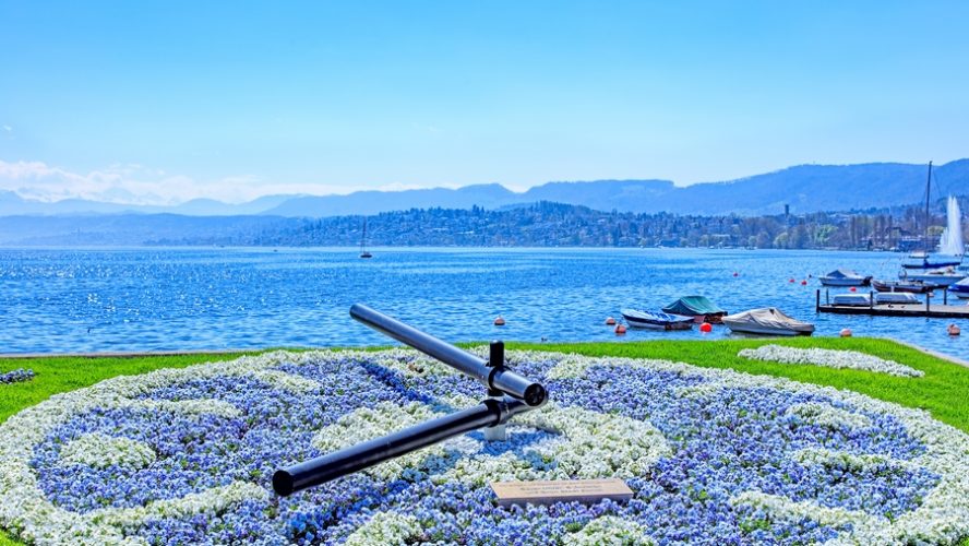 blue flower clock lake Zurich
