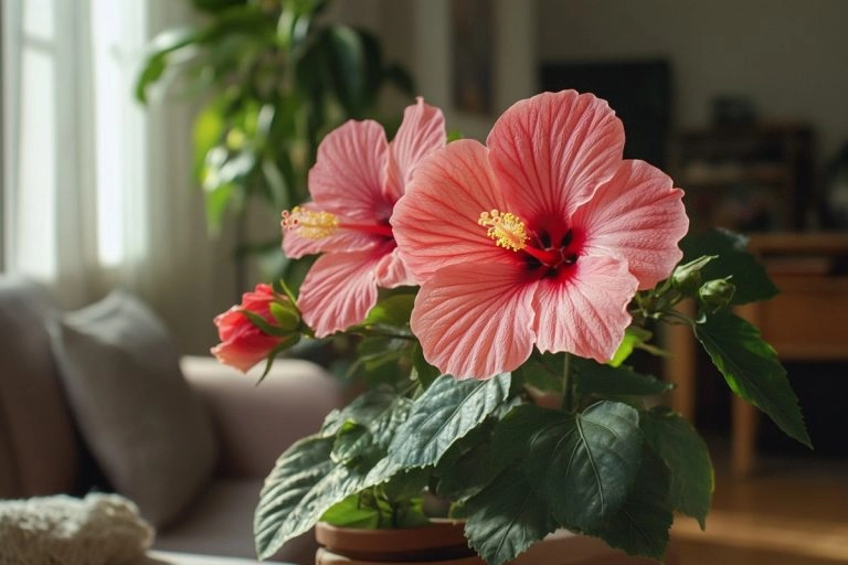 hibiscus en pot en intérieur