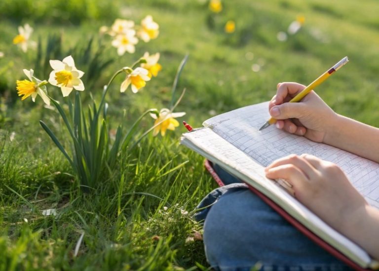 écriture de poème sur les jonquilles par un enfant