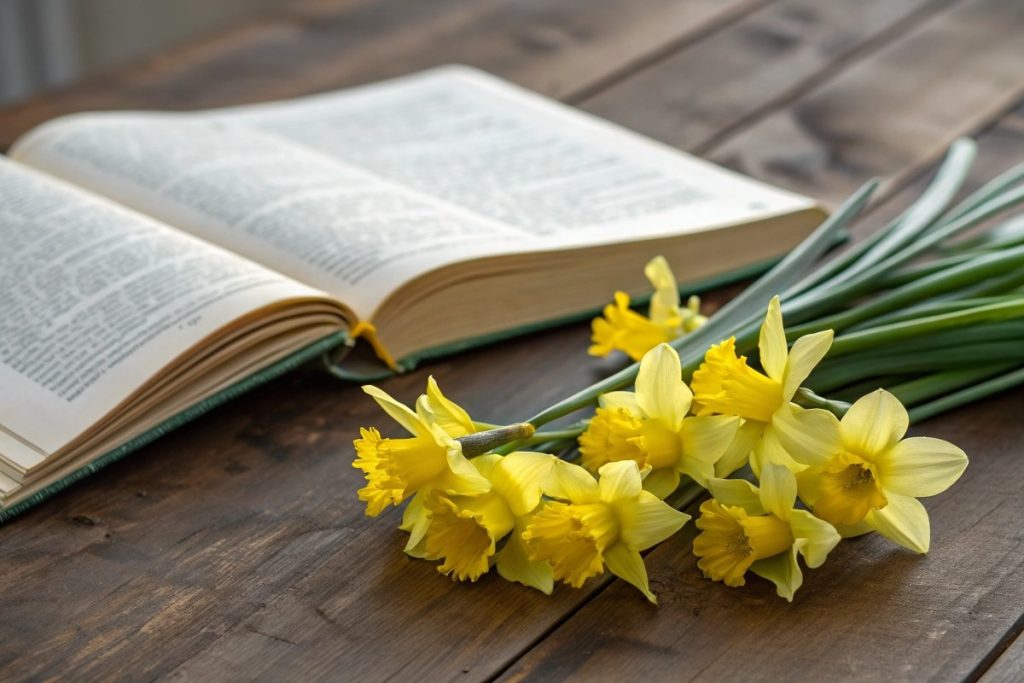 livre et jonquilles