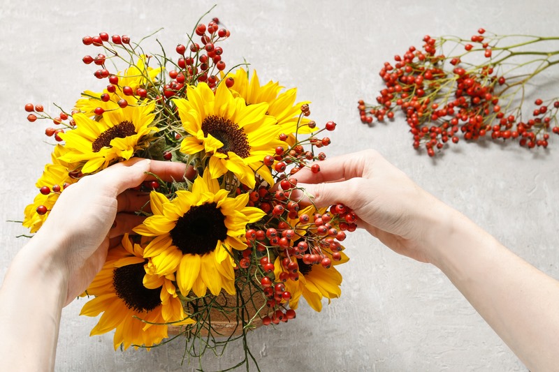 façonnage bouquet tournesols