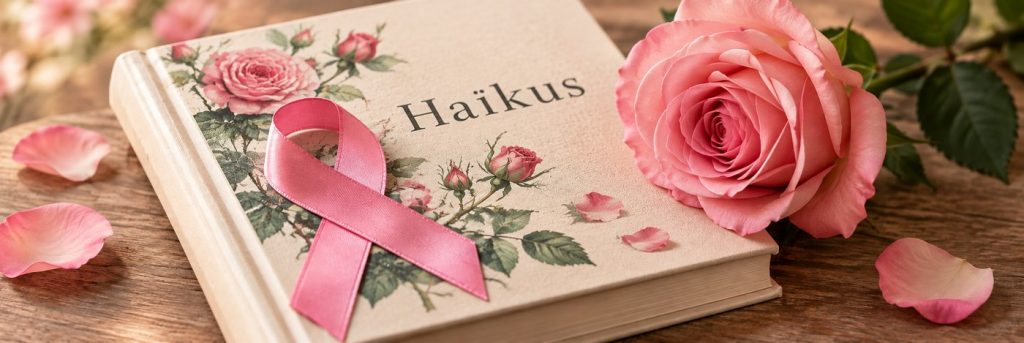 Haïkus, rose et ruban rose